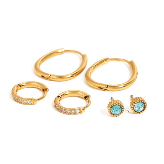 Green Emerald & Zircon Hoop Earring Set