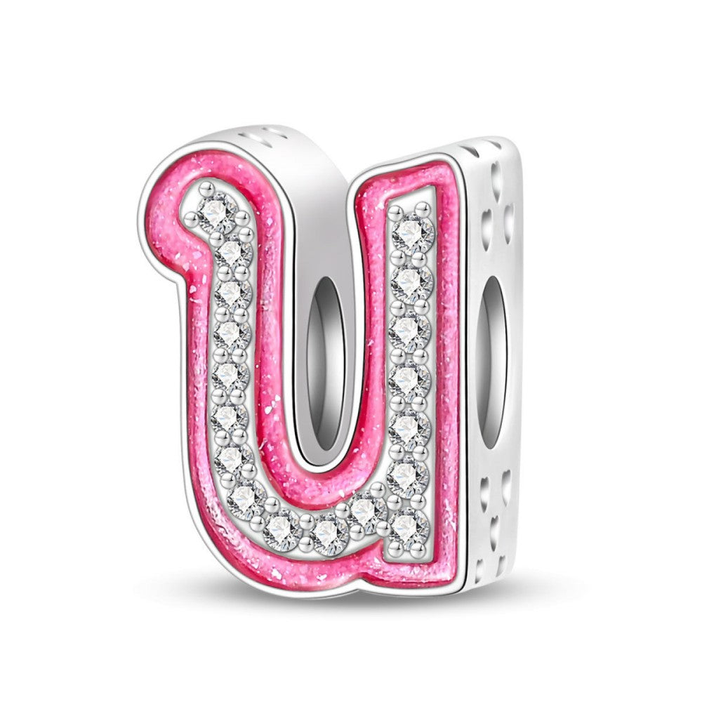 Pink Rhinestone Letter Charm