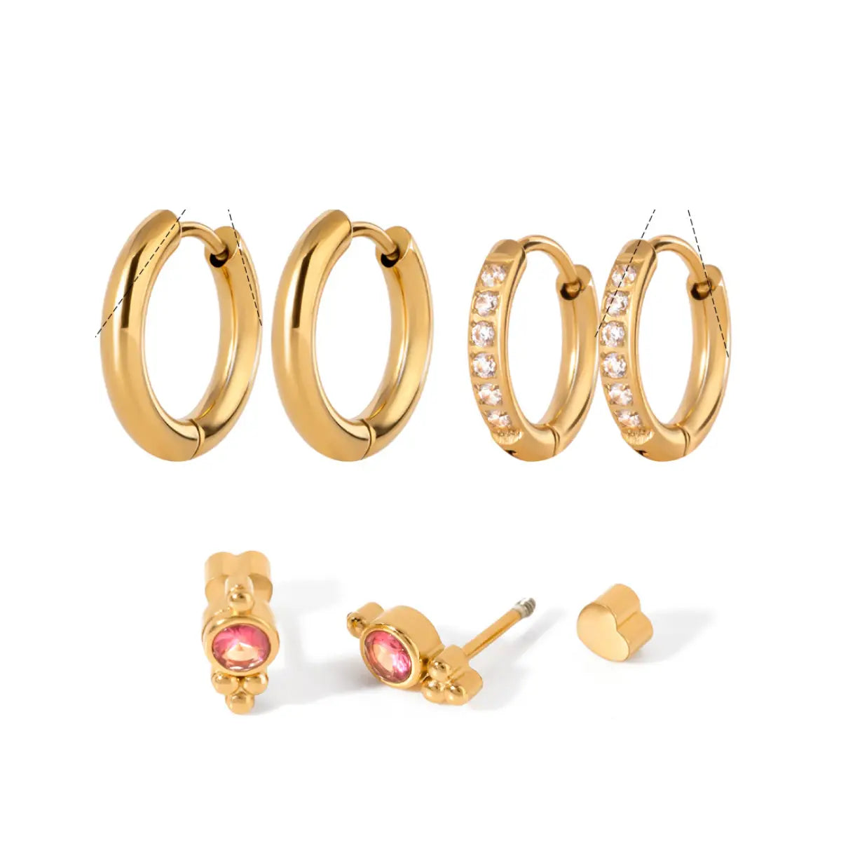Pink Zircon & Pavé Hoop 3-Piece Earring Set