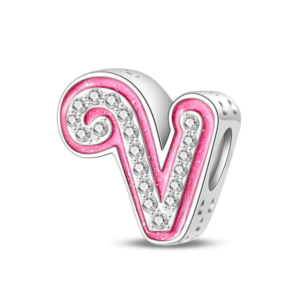 Pink Rhinestone Letter Charm