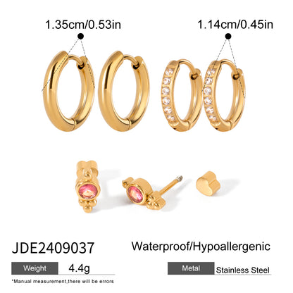 Pink Zircon & Pavé Hoop 3-Piece Earring Set