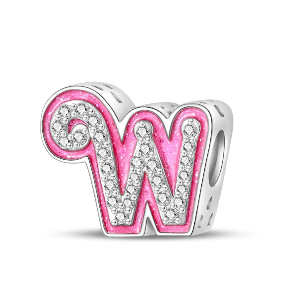 Pink Rhinestone Letter Charm