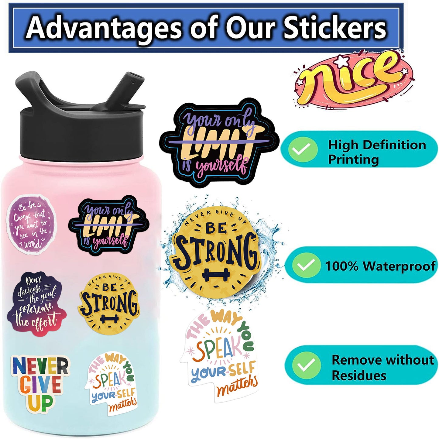 50PCS Motivational Quote Stickers