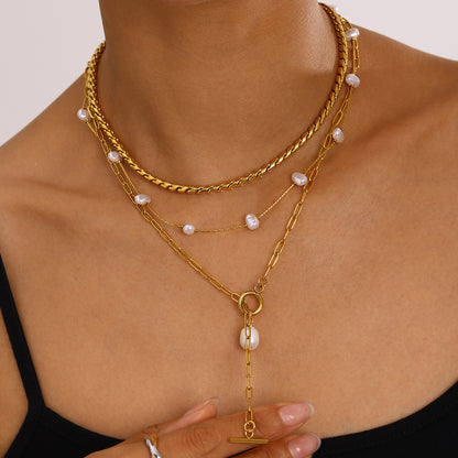 Pearl & Snake Chain Layered Necklace