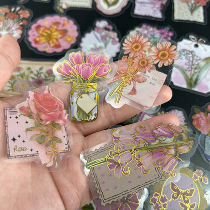 50PCS Gold Foil Floral Stickers