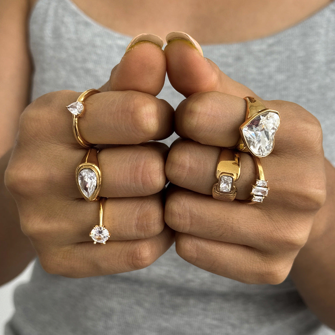 Multi-Shape Crystal Multi-Row Stacking Ring