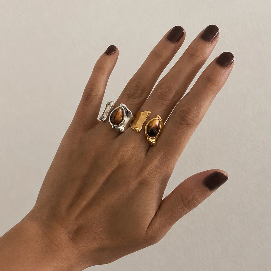 Modern Irregular Tiger's Eye Ring