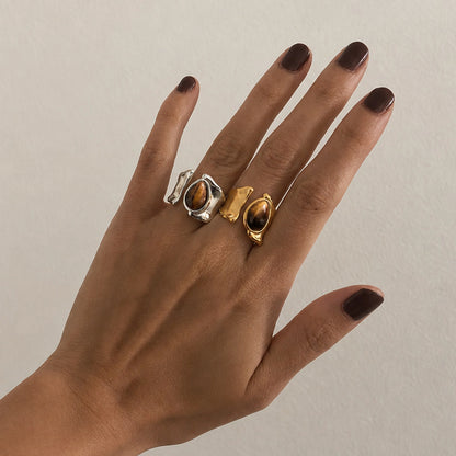 Modern Irregular Tiger's Eye Ring