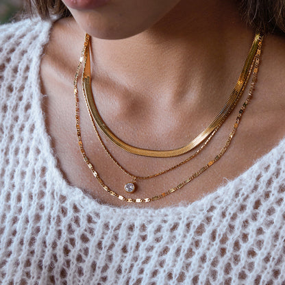 Layered Snake Chain Round CZ Necklace