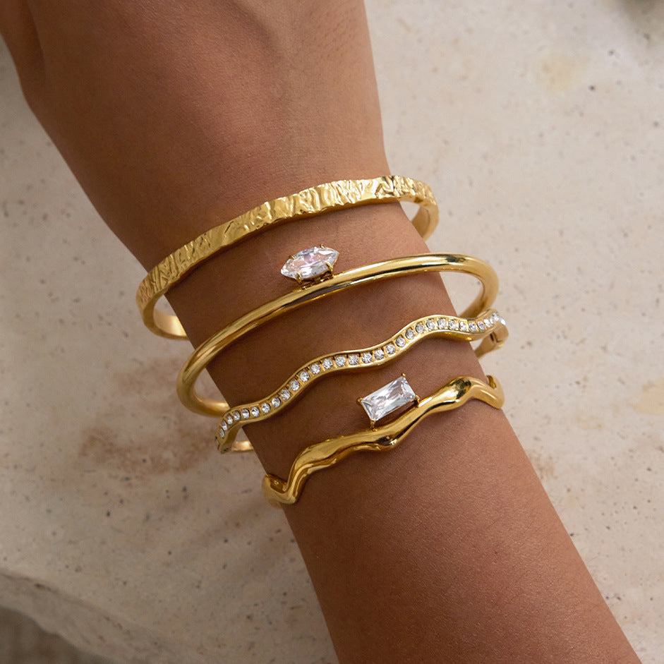 18K Gold CZ Open Cuff Bracelet