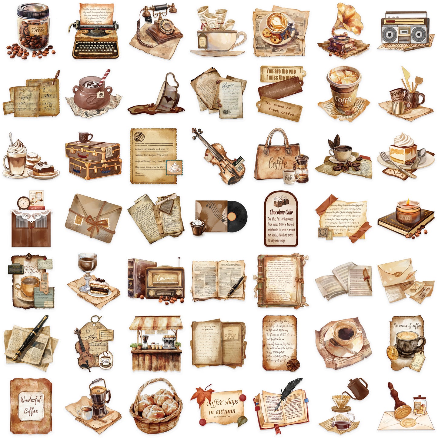 50PCS Vintage Café Stickers