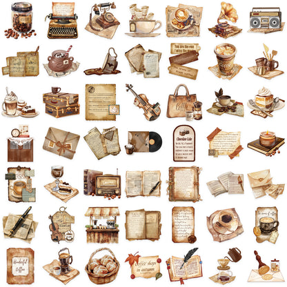 50PCS Vintage Café Stickers
