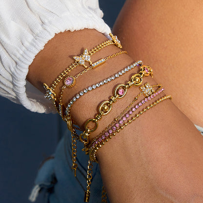 18K Gold-Plated Pink CZ & Beaded Bracelet