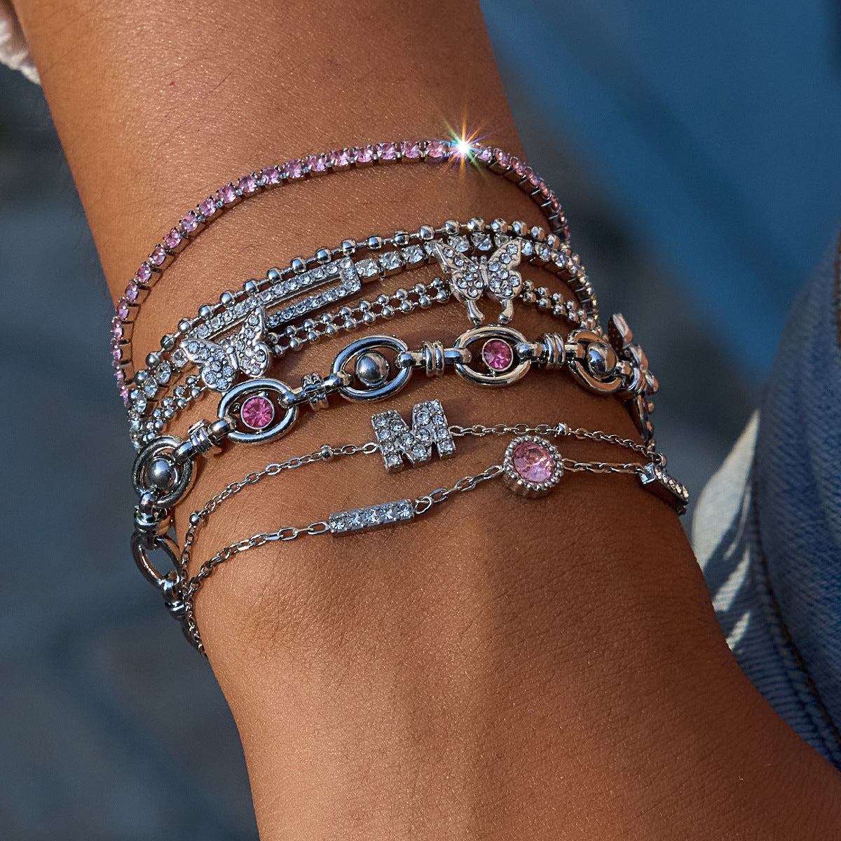 18K Gold-Plated Pink CZ & Beaded Bracelet