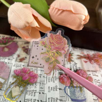 50PCS Gold Foil Floral Stickers