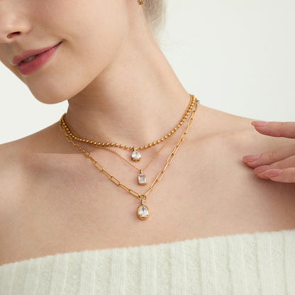 18K Gold Plated Rectangle CZ Necklace
