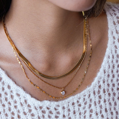 Layered Snake Chain Round CZ Necklace