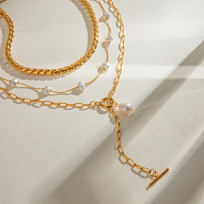 Pearl & Snake Chain Layered Necklace