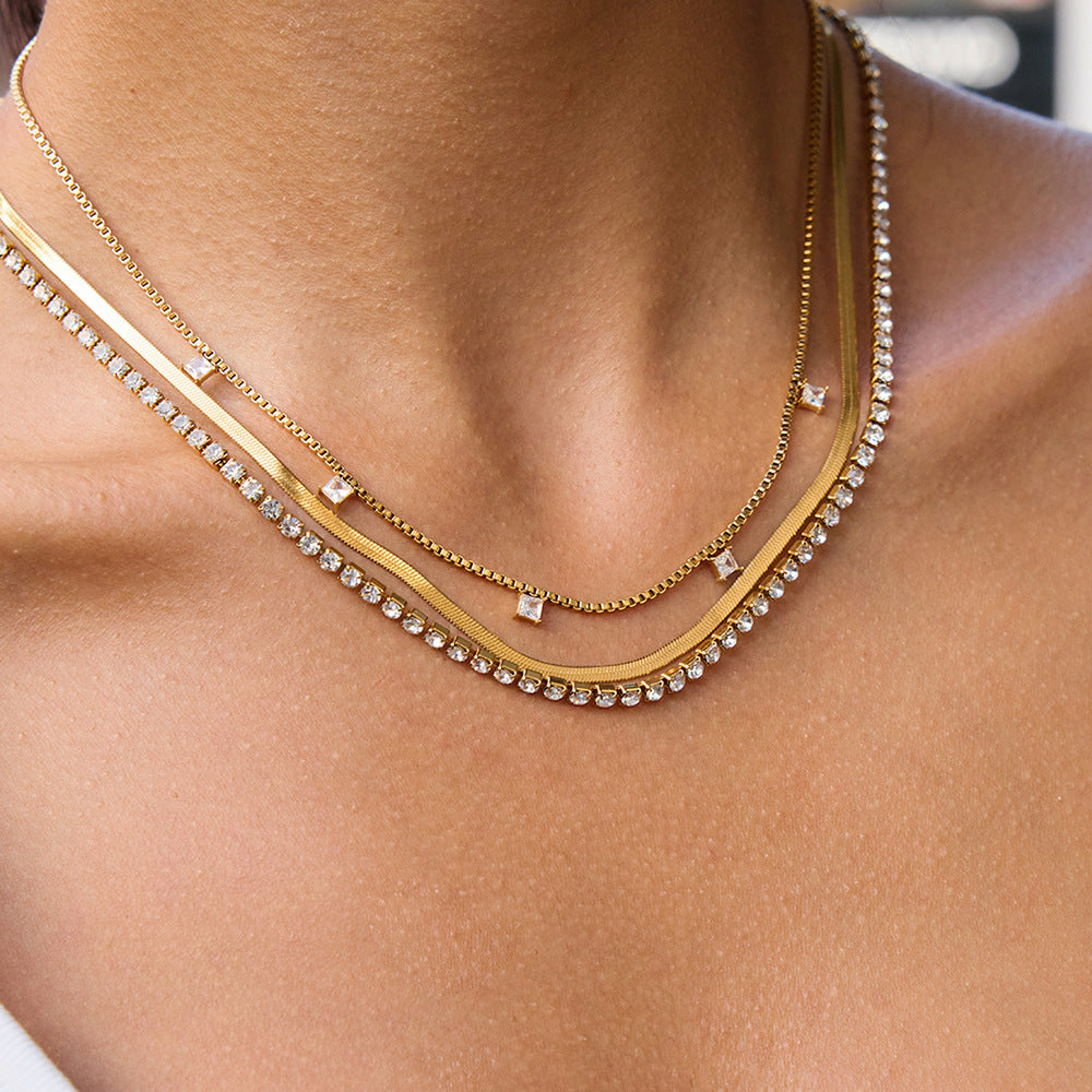 Tennis & Snake Chain Layered Necklace
