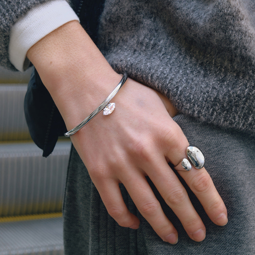 18K Gold CZ Open Cuff Bracelet