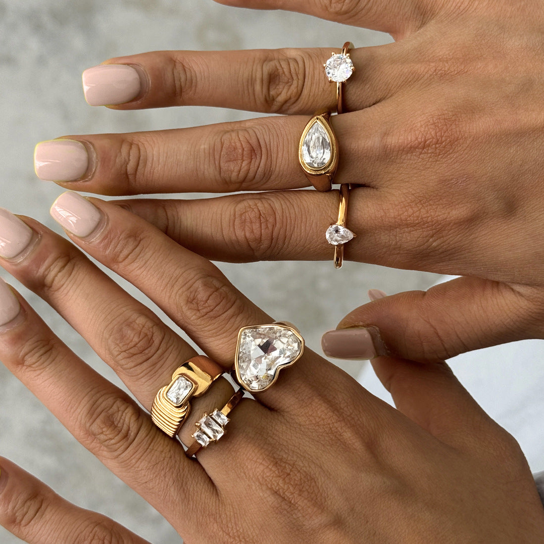 Multi-Shape Crystal Multi-Row Stacking Ring