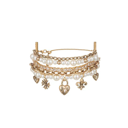 Vintage Pearl Heart Layered Bracelet