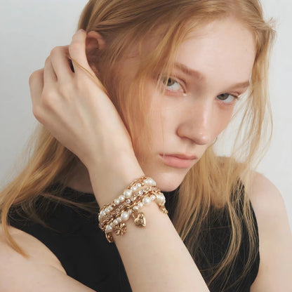 Vintage Pearl Heart Layered Bracelet