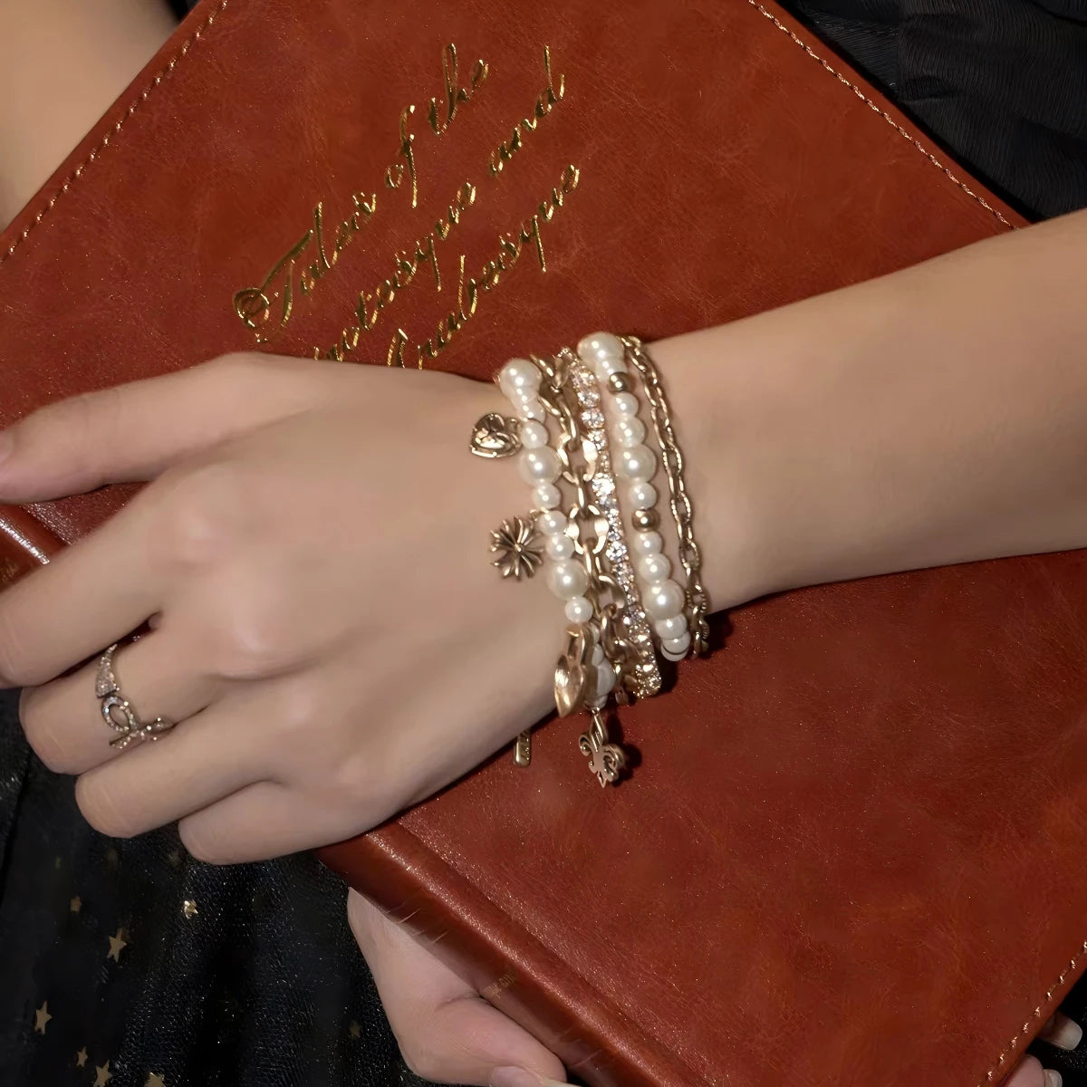 Vintage Pearl Heart Layered Bracelet