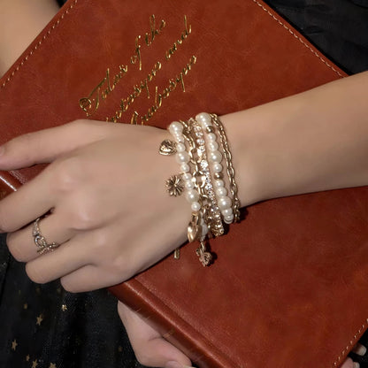 Vintage Pearl Heart Layered Bracelet