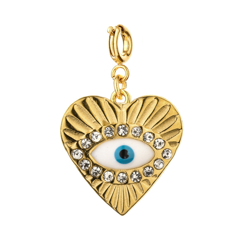Gold Evil Eye Heart Charm | Protective Jewelry Pendant for Bracelet & Bag