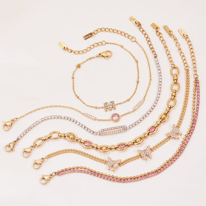 18K Gold-Plated Pink CZ & Beaded Bracelet