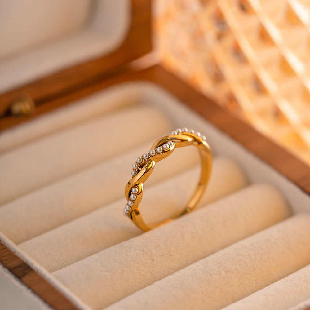Braided Pearl Crossover Ring