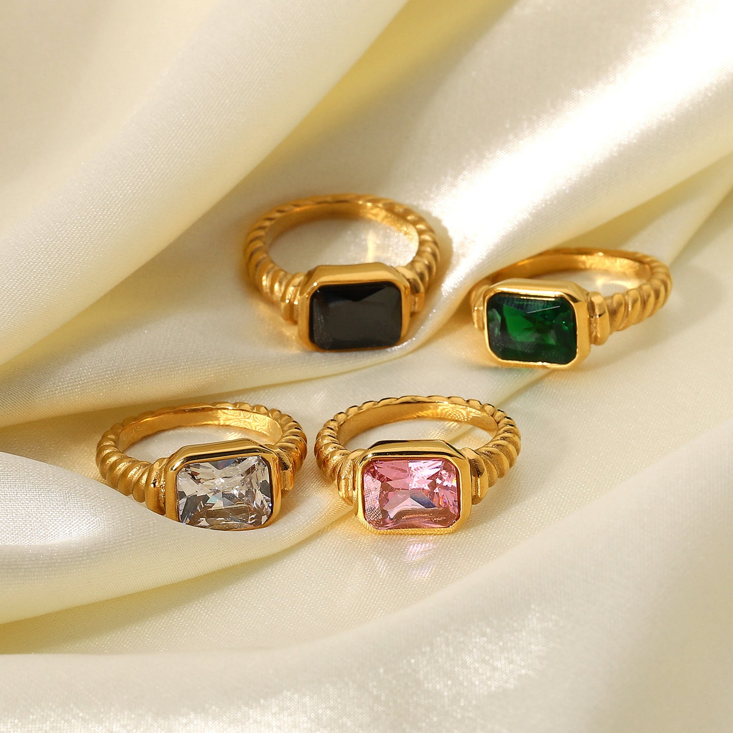 Croissant Twisted Emerald-Cut Ring