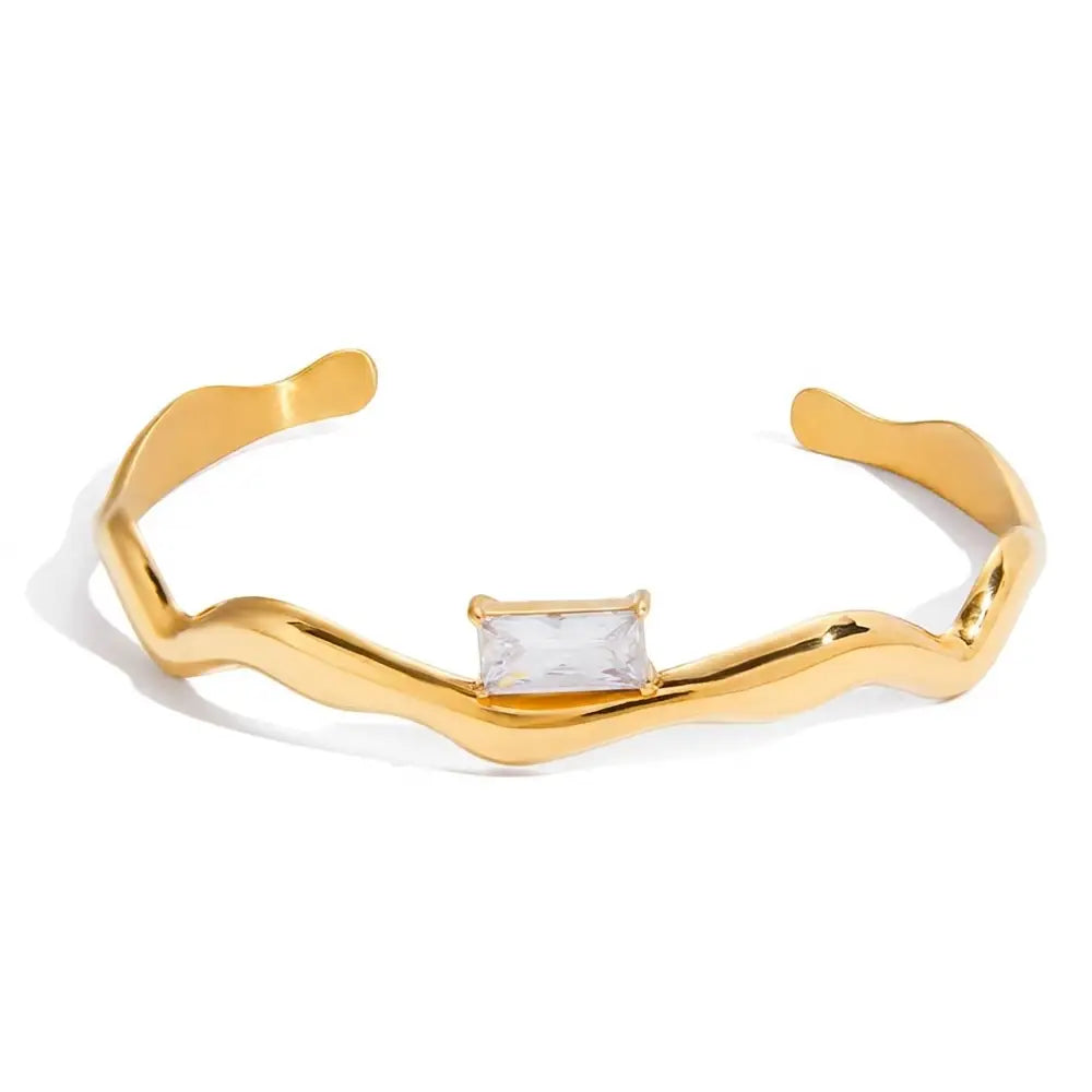 18K Gold Irregular CZ Open Cuff Bracelet