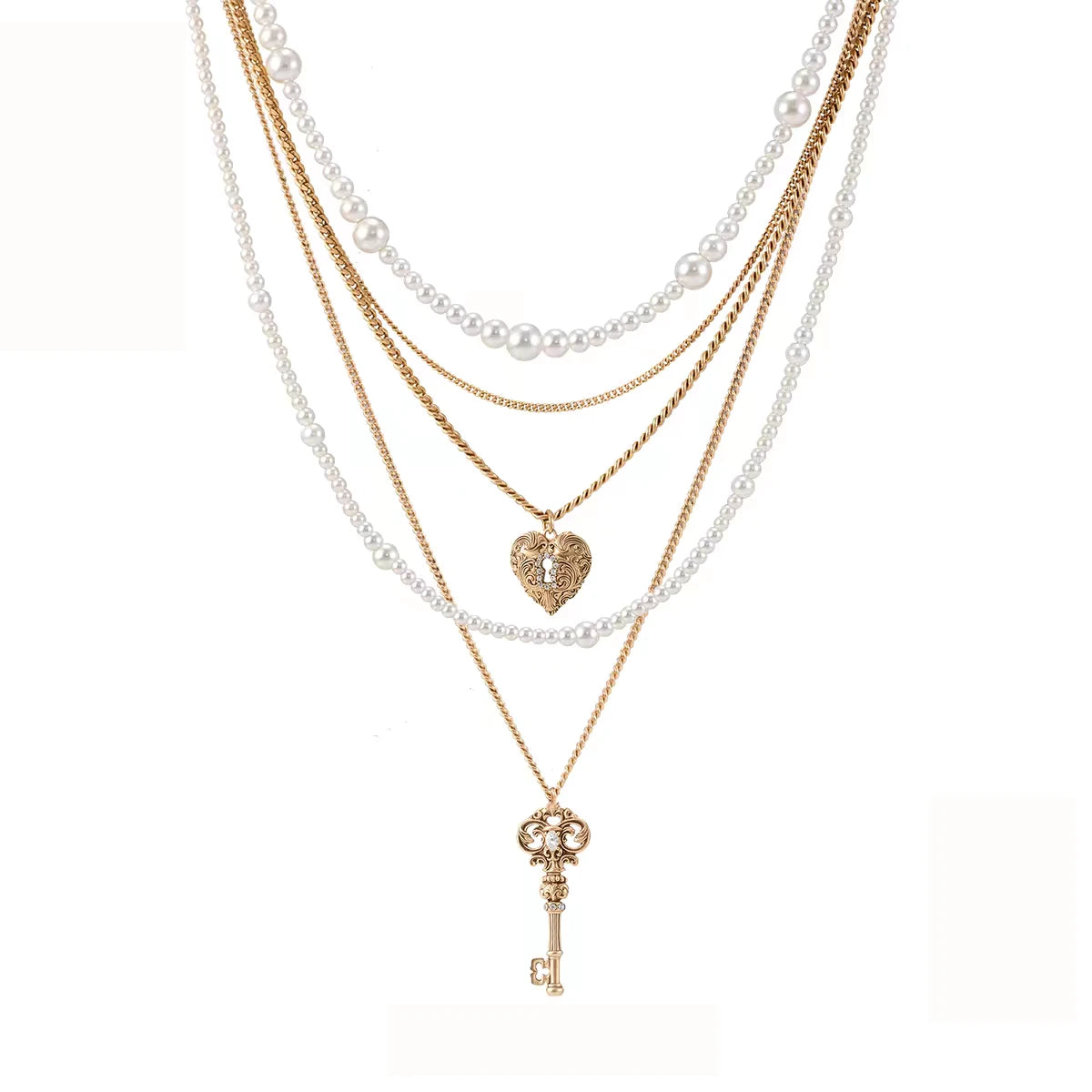 Vintage Pearl Heart Key Necklace | Offmess Jewelry