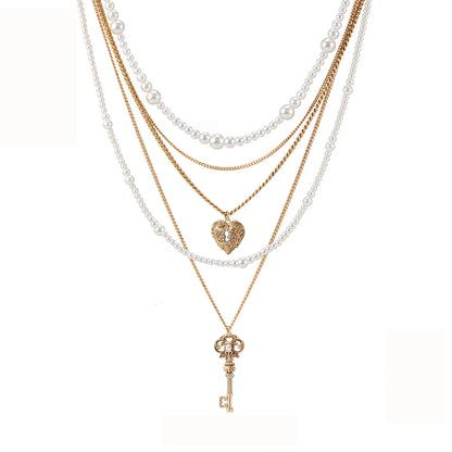 Vintage Pearl Heart Key Necklace | Offmess Jewelry