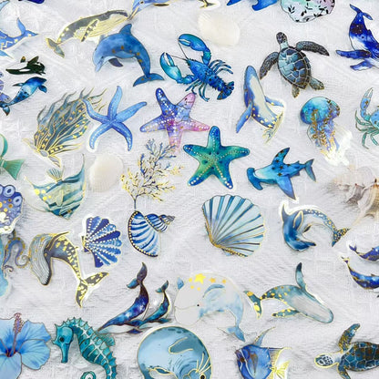 50PCS Blue Ocean Life Stickers | Cute Marine Animal Stickers