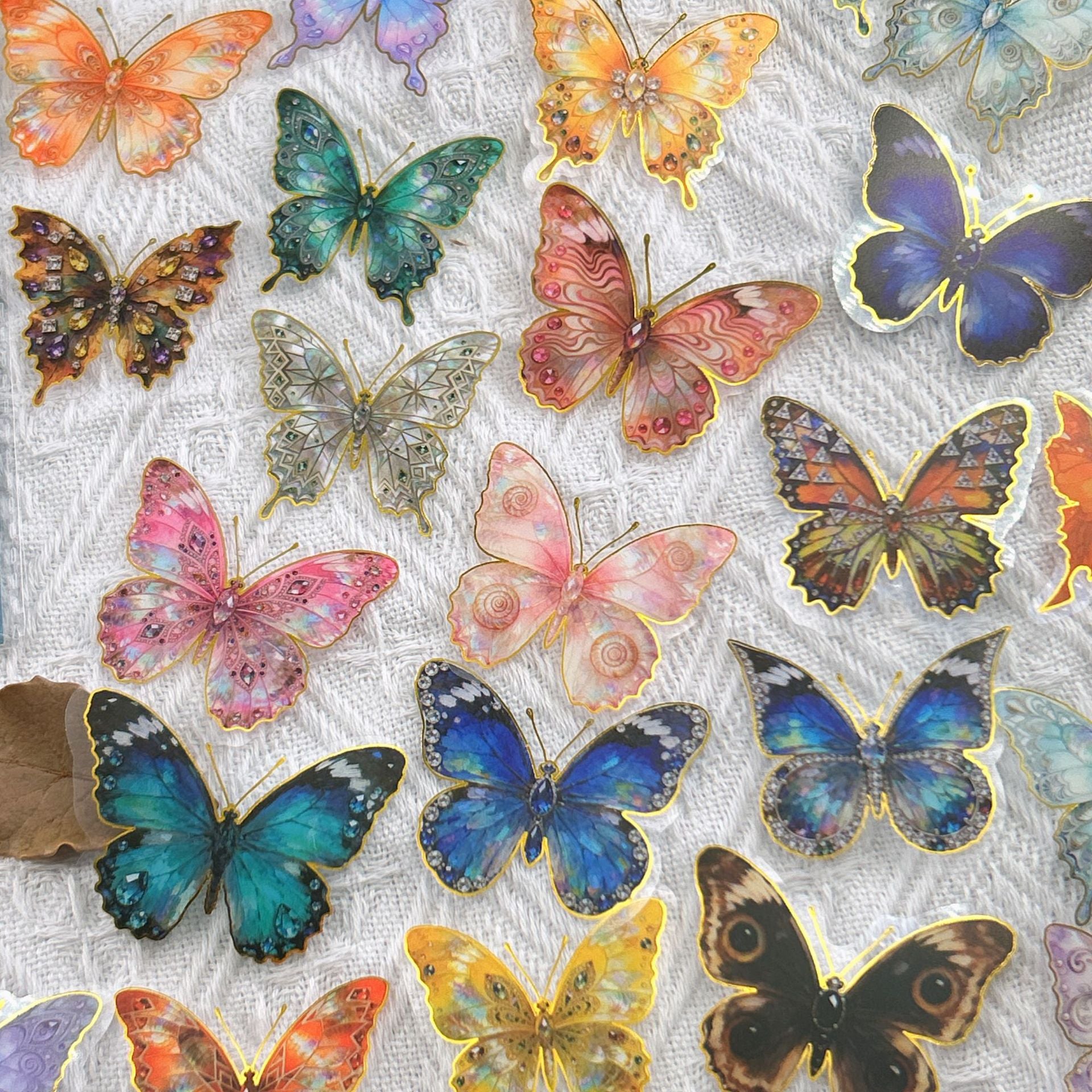 50PCS Gold Foil Colorful Butterfly Stickers | Decorative Decals