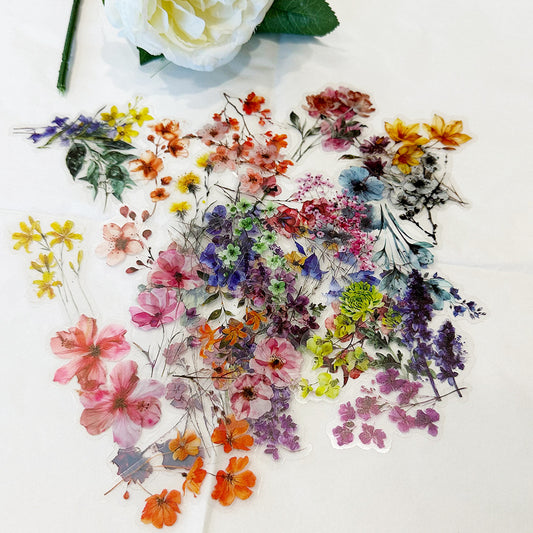 50PCS Waterproof Transparent Ink Floral Stickers | Aesthetic Decor