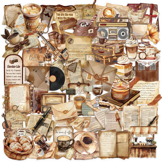 50pcs Vintage Café Stickers | Transparent Retro Coffee Stickers