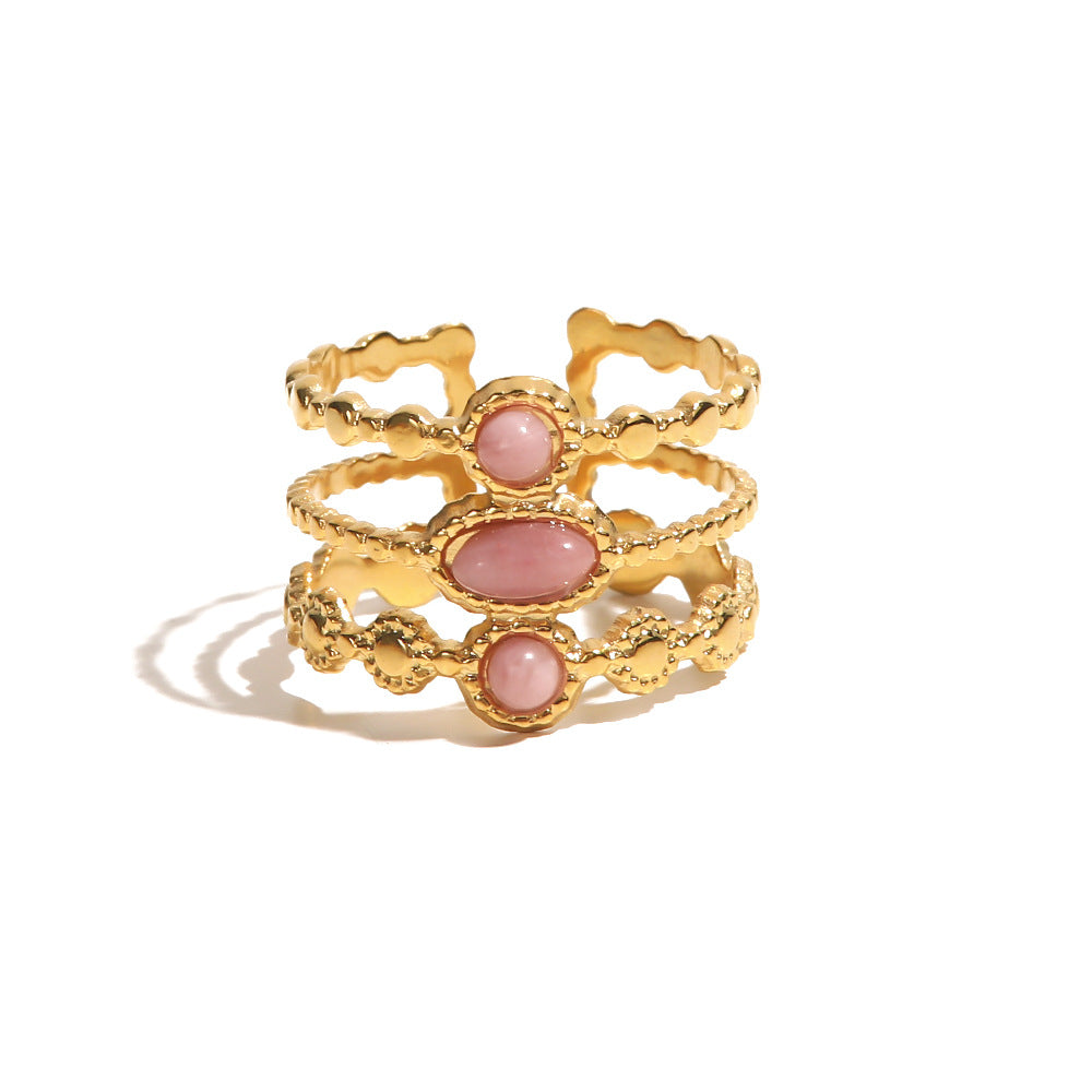 Vintage French Rhodochrosite Open Ring