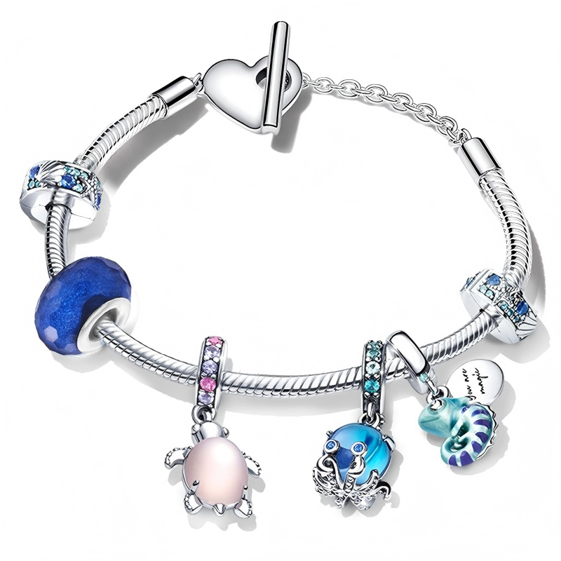 Silver Beaded Heart Charm Bracelet