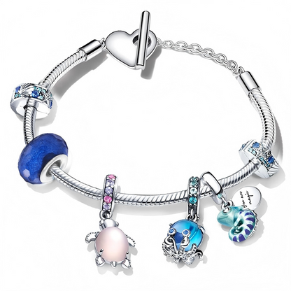 Silver Beaded Heart Charm Bracelet