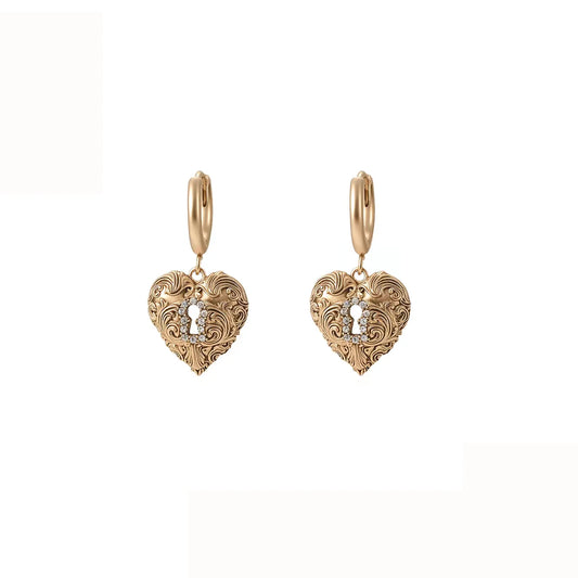 Vintage Heart / Key Earrings