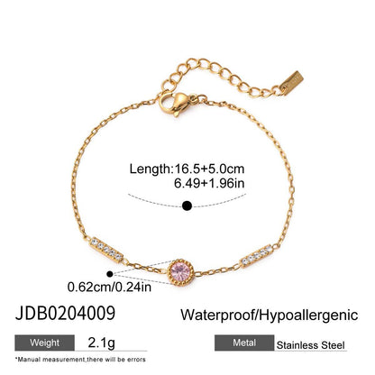 18K Gold-Plated Round Pink CZ Pendant Bracelet