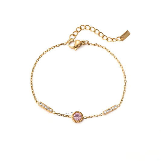 18K Gold-Plated Round Pink CZ Pendant Bracelet