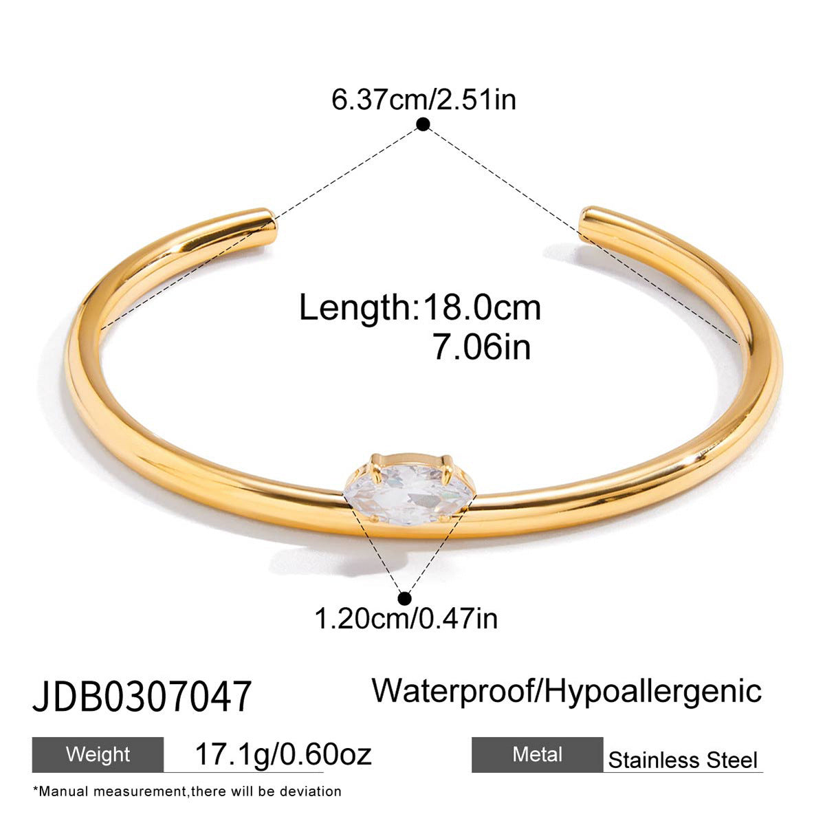 18K Gold CZ Open Cuff Bracelet