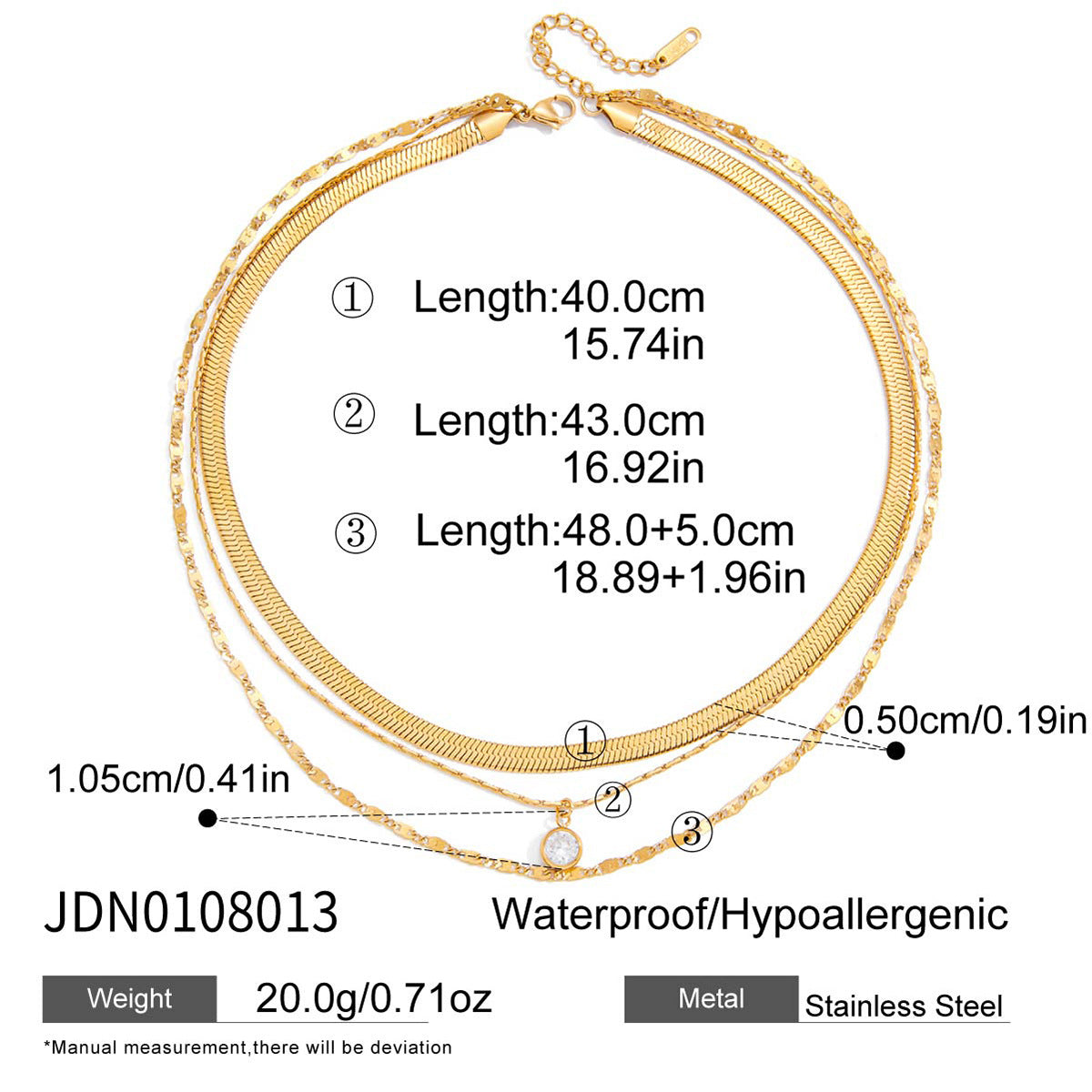 Layered Snake Chain Round CZ Necklace