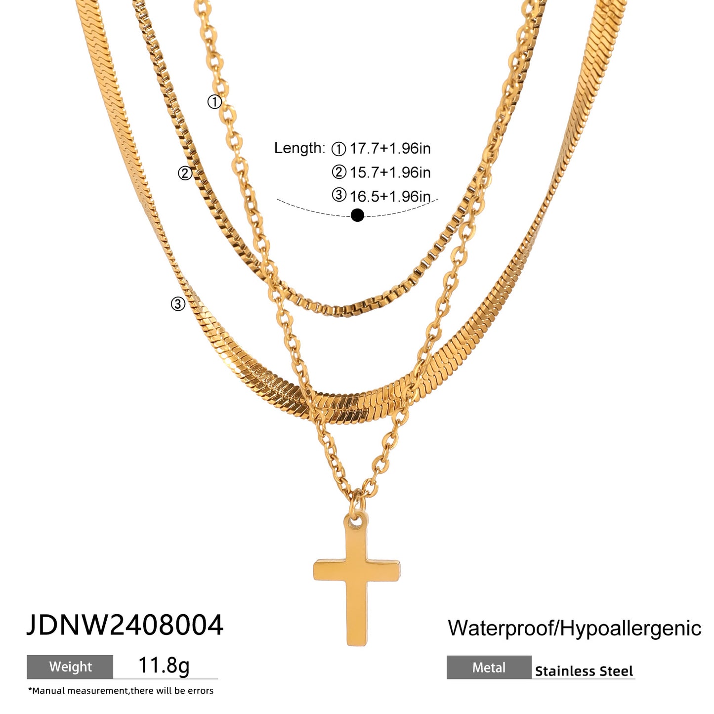 3-Layer Minimalist Cross Necklace