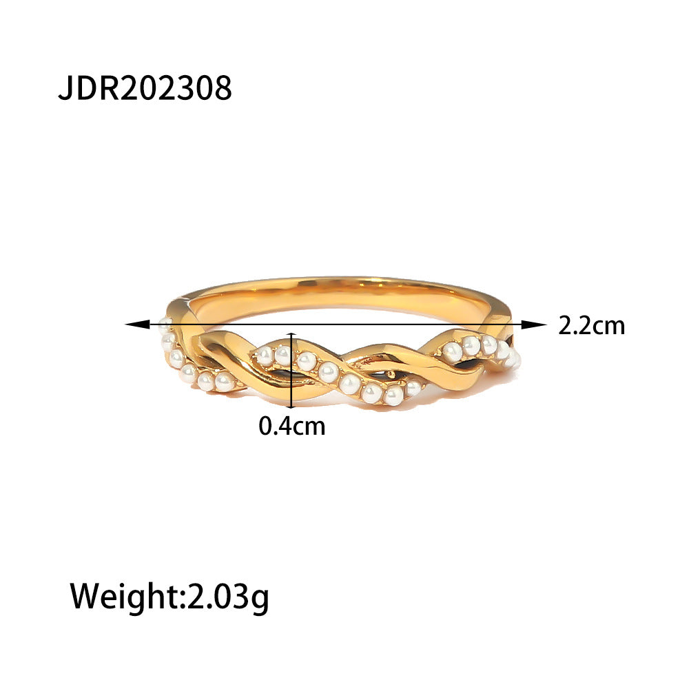 Braided Pearl Crossover Ring